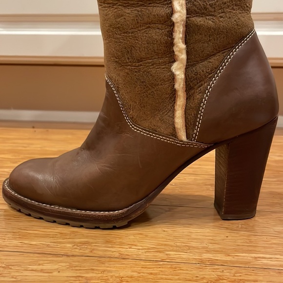 Micheal Kors Brown Leather Shearling Heeled Boots size 8.5 - Picture 12 of 16